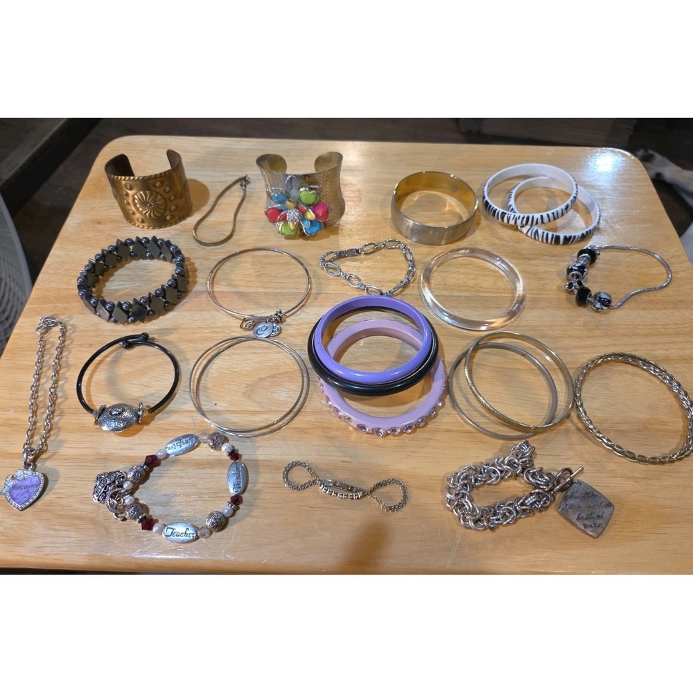Lot Of 23 Misc Bracelets Jewelry Box Dump Large & Small
